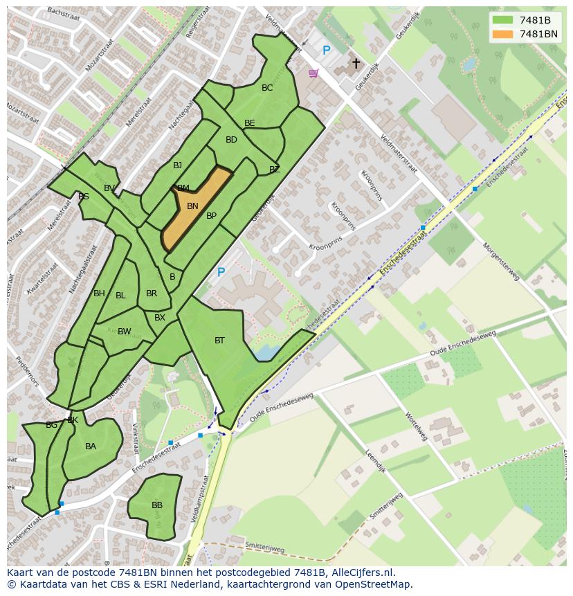 Afbeelding van het postcodegebied 7481 BN op de kaart.