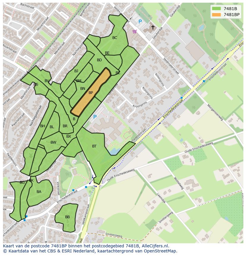 Afbeelding van het postcodegebied 7481 BP op de kaart.