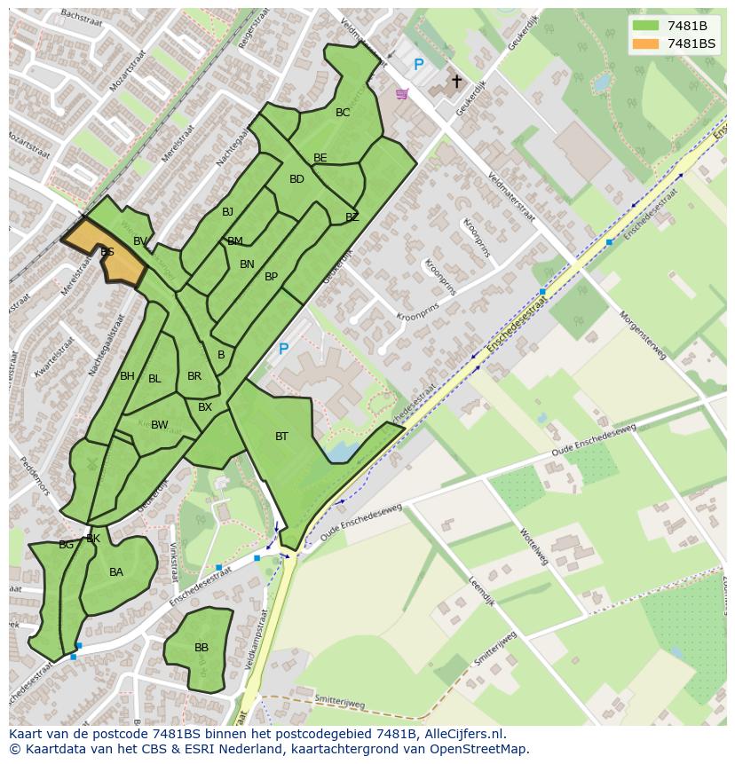 Afbeelding van het postcodegebied 7481 BS op de kaart.