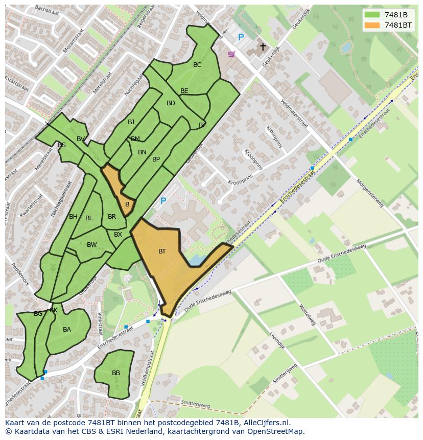 Afbeelding van het postcodegebied 7481 BT op de kaart.