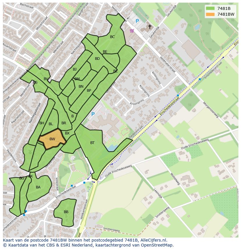 Afbeelding van het postcodegebied 7481 BW op de kaart.