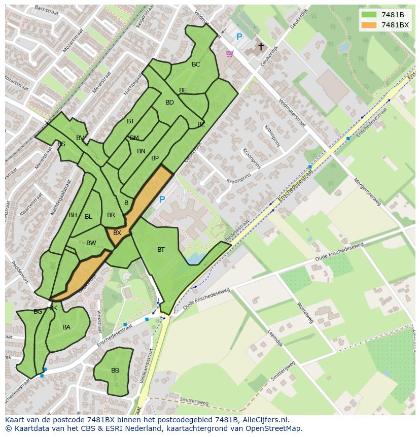 Afbeelding van het postcodegebied 7481 BX op de kaart.