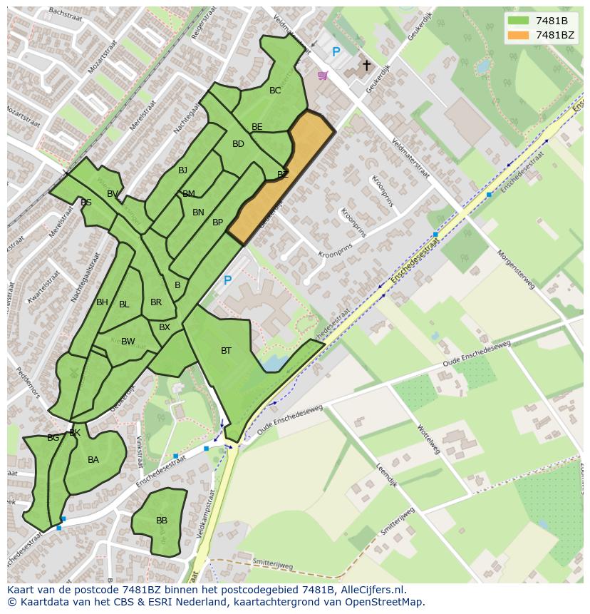 Afbeelding van het postcodegebied 7481 BZ op de kaart.
