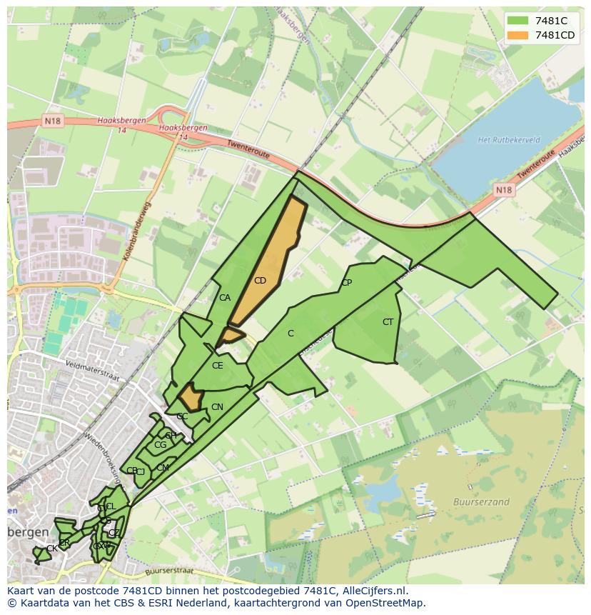 Afbeelding van het postcodegebied 7481 CD op de kaart.
