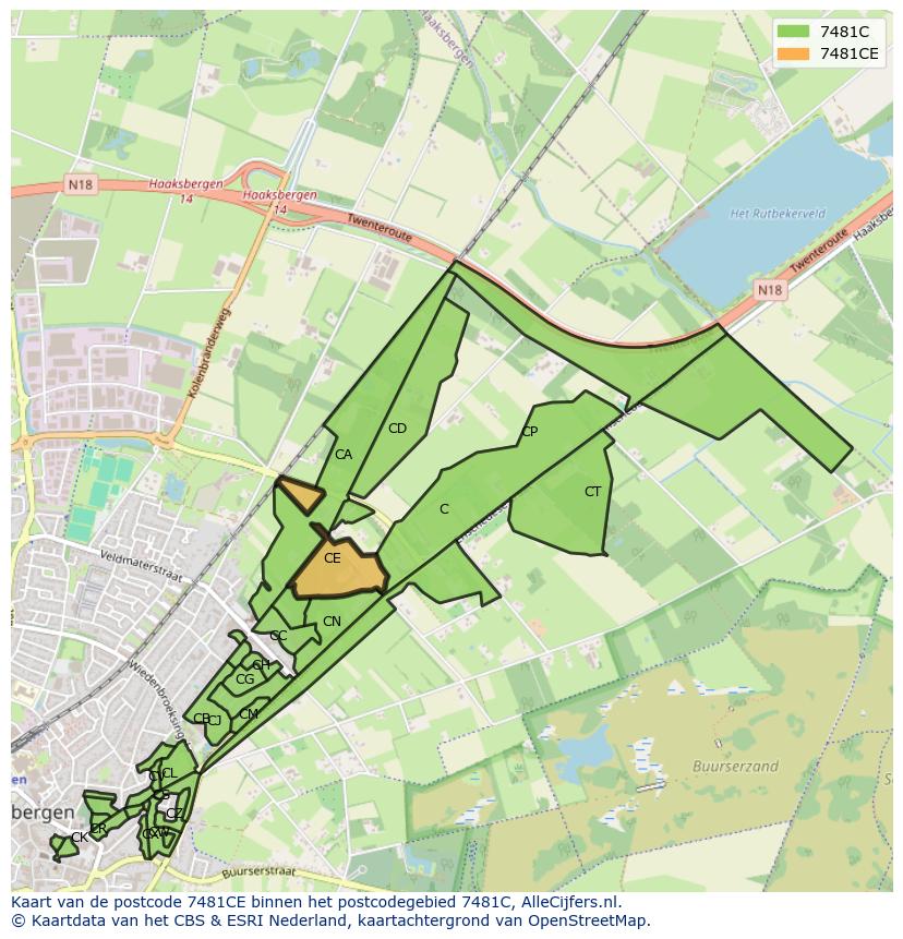 Afbeelding van het postcodegebied 7481 CE op de kaart.