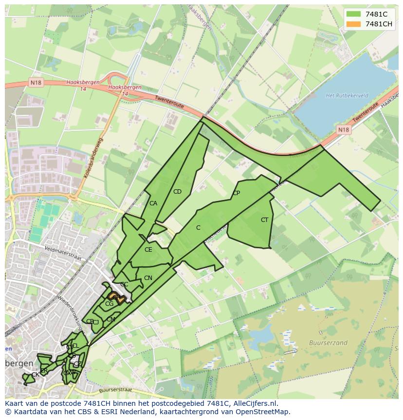 Afbeelding van het postcodegebied 7481 CH op de kaart.