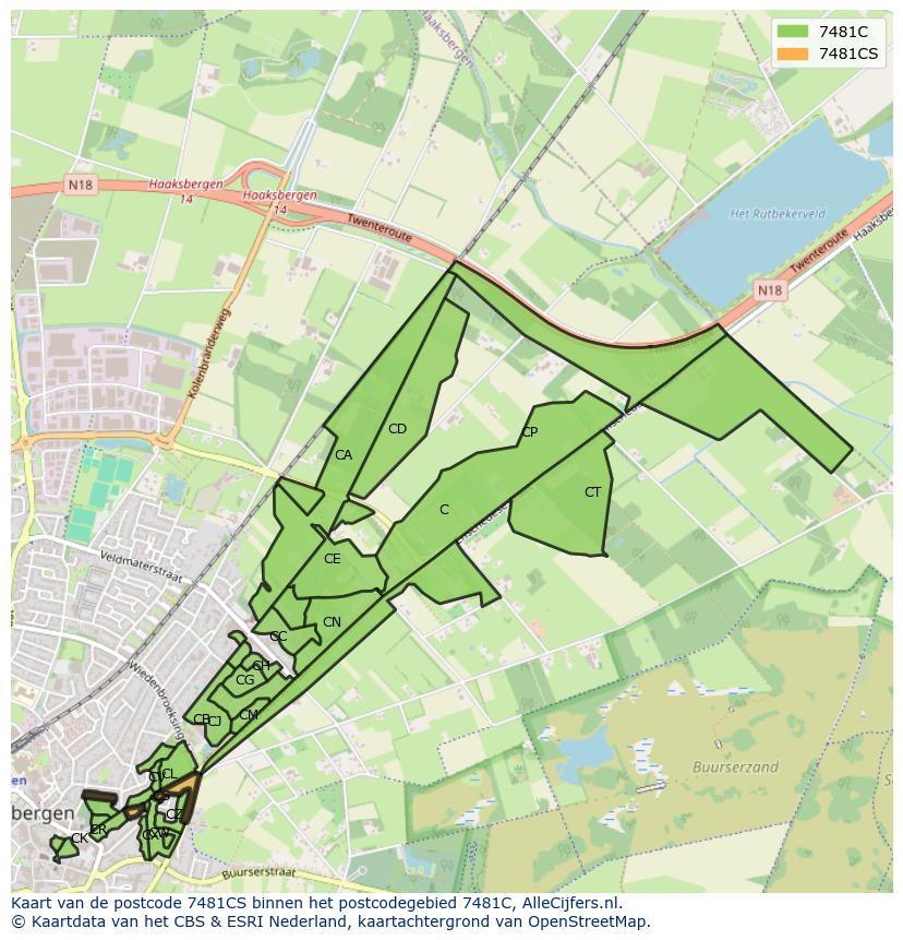 Afbeelding van het postcodegebied 7481 CS op de kaart.