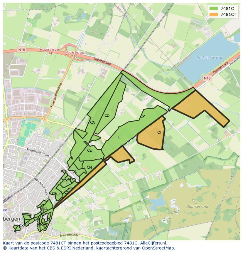 Afbeelding van het postcodegebied 7481 CT op de kaart.