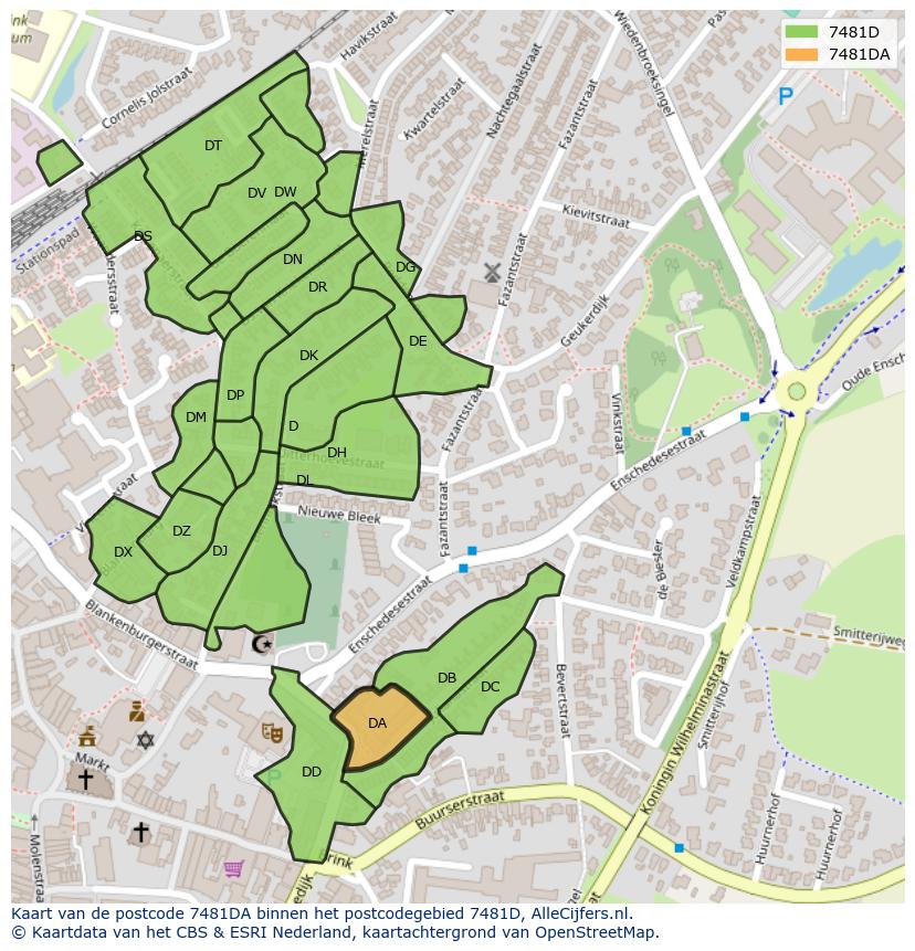 Afbeelding van het postcodegebied 7481 DA op de kaart.