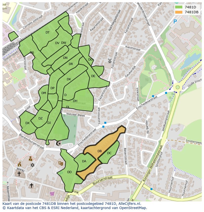 Afbeelding van het postcodegebied 7481 DB op de kaart.