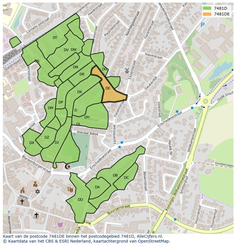 Afbeelding van het postcodegebied 7481 DE op de kaart.