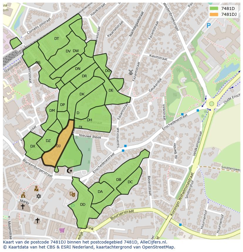 Afbeelding van het postcodegebied 7481 DJ op de kaart.