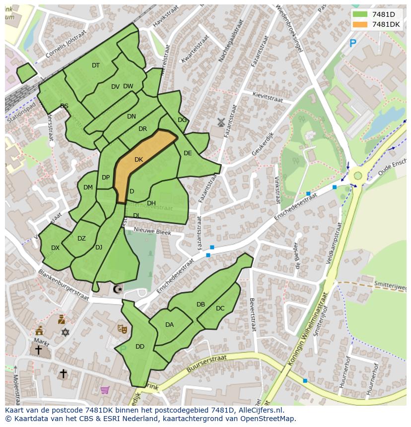 Afbeelding van het postcodegebied 7481 DK op de kaart.