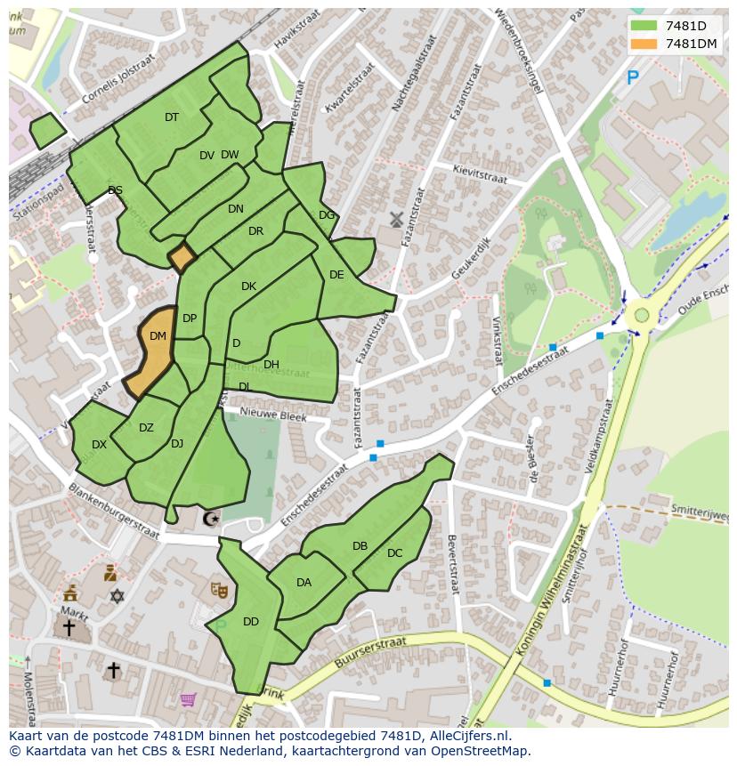 Afbeelding van het postcodegebied 7481 DM op de kaart.