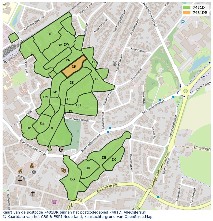 Afbeelding van het postcodegebied 7481 DR op de kaart.
