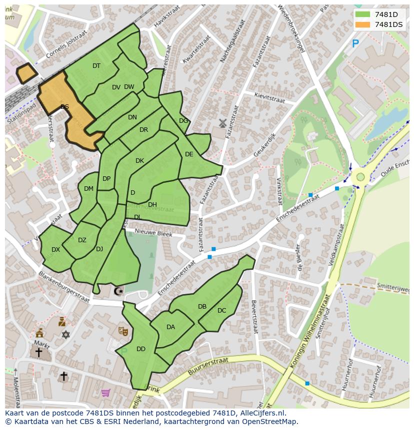 Afbeelding van het postcodegebied 7481 DS op de kaart.