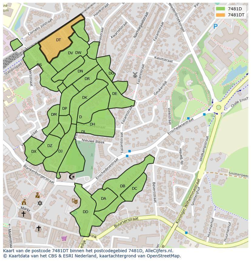 Afbeelding van het postcodegebied 7481 DT op de kaart.