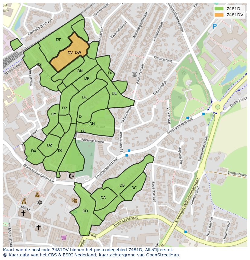 Afbeelding van het postcodegebied 7481 DV op de kaart.