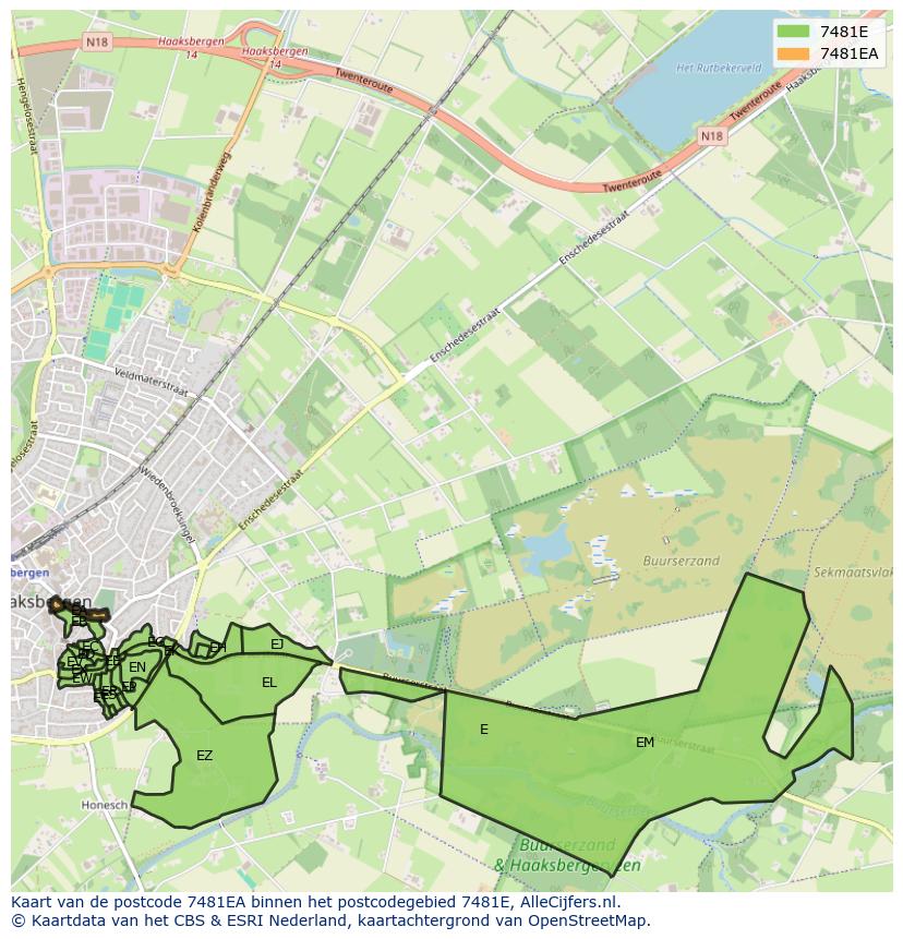 Afbeelding van het postcodegebied 7481 EA op de kaart.