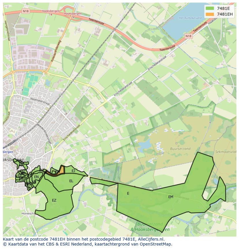 Afbeelding van het postcodegebied 7481 EH op de kaart.