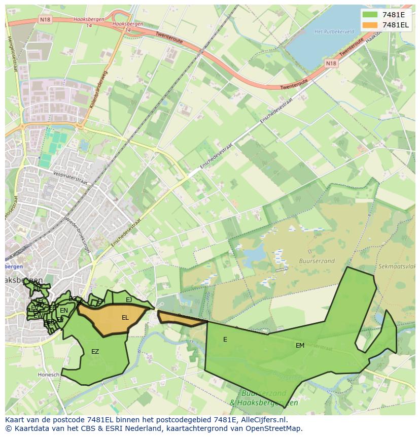 Afbeelding van het postcodegebied 7481 EL op de kaart.