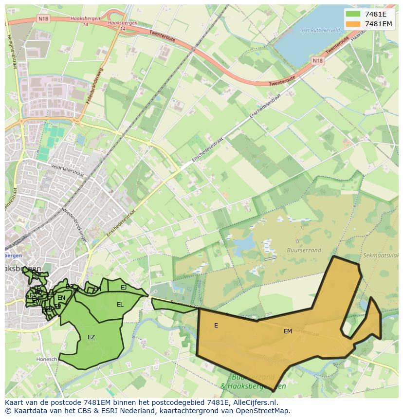 Afbeelding van het postcodegebied 7481 EM op de kaart.