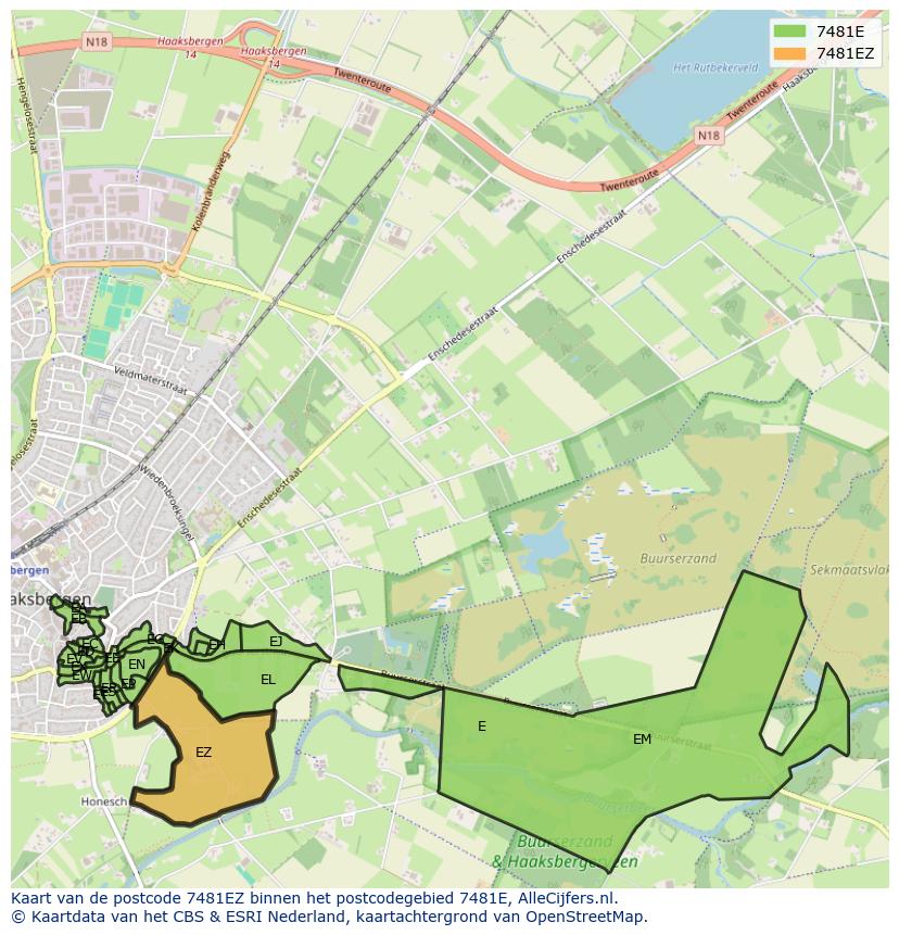 Afbeelding van het postcodegebied 7481 EZ op de kaart.