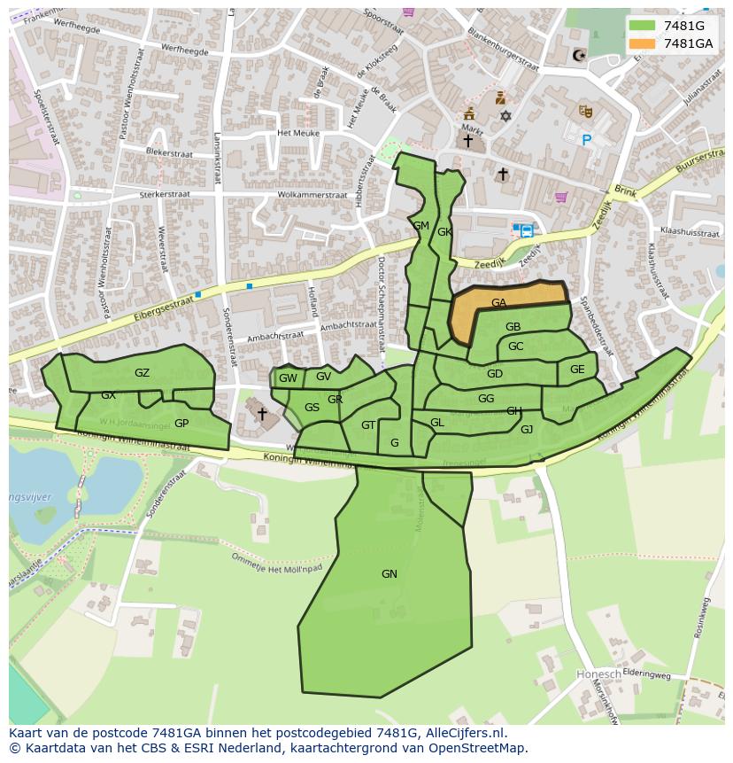 Afbeelding van het postcodegebied 7481 GA op de kaart.