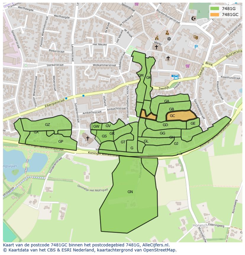Afbeelding van het postcodegebied 7481 GC op de kaart.