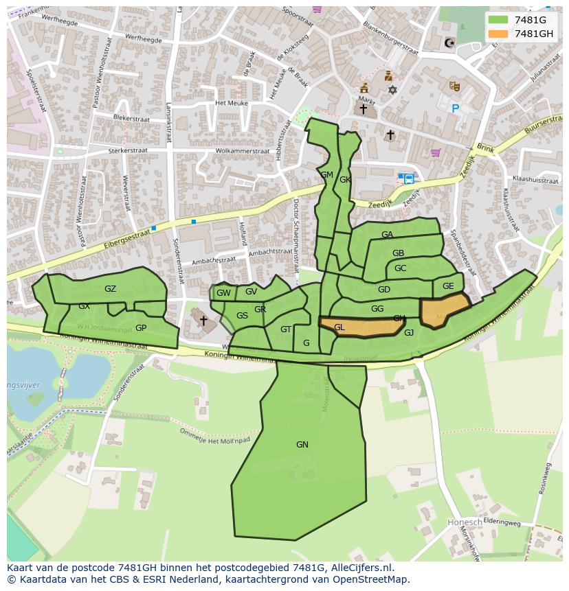 Afbeelding van het postcodegebied 7481 GH op de kaart.