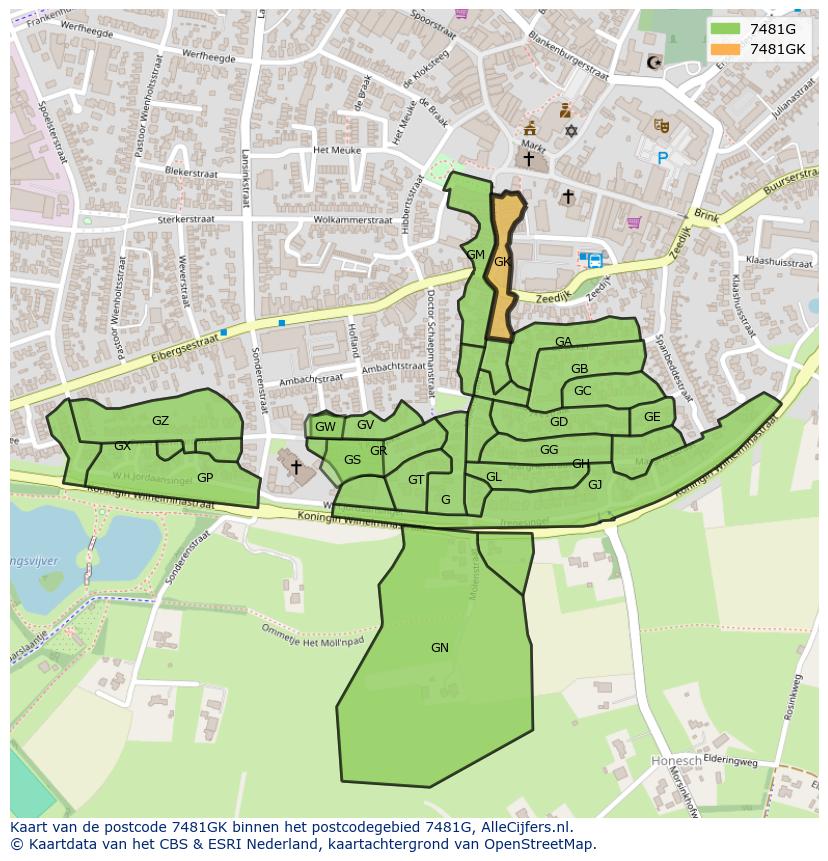Afbeelding van het postcodegebied 7481 GK op de kaart.