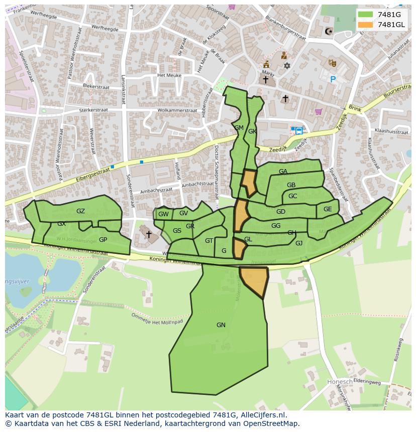 Afbeelding van het postcodegebied 7481 GL op de kaart.