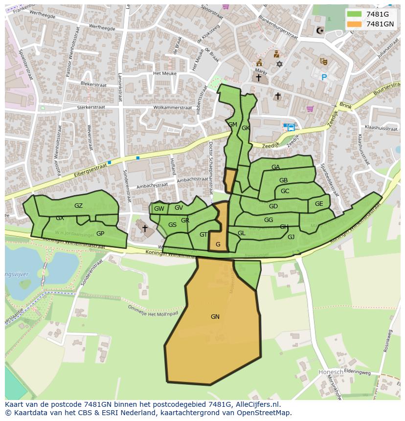 Afbeelding van het postcodegebied 7481 GN op de kaart.