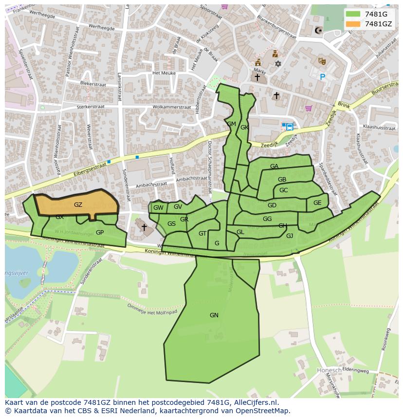 Afbeelding van het postcodegebied 7481 GZ op de kaart.