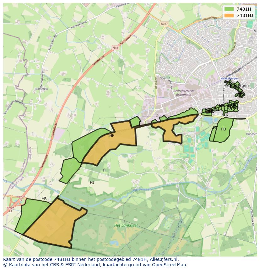 Afbeelding van het postcodegebied 7481 HJ op de kaart.