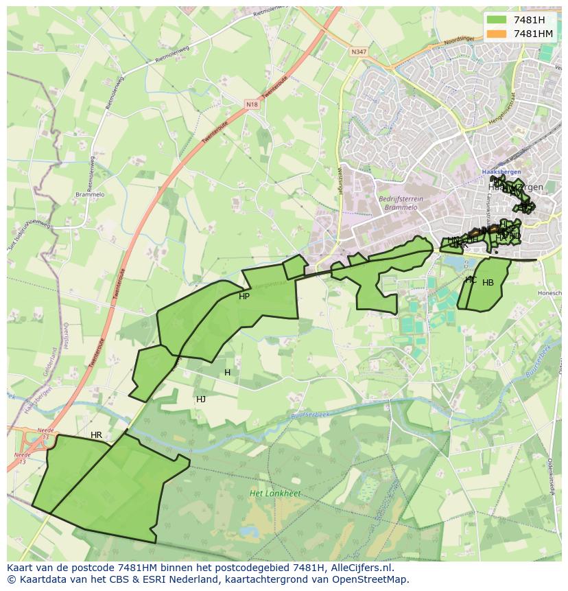 Afbeelding van het postcodegebied 7481 HM op de kaart.