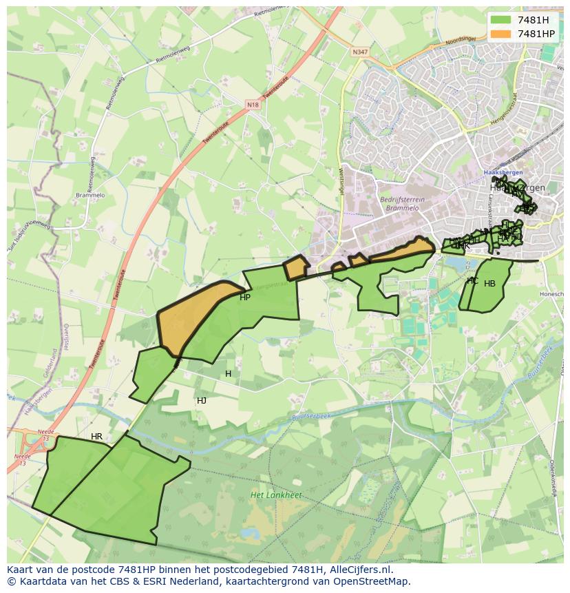 Afbeelding van het postcodegebied 7481 HP op de kaart.