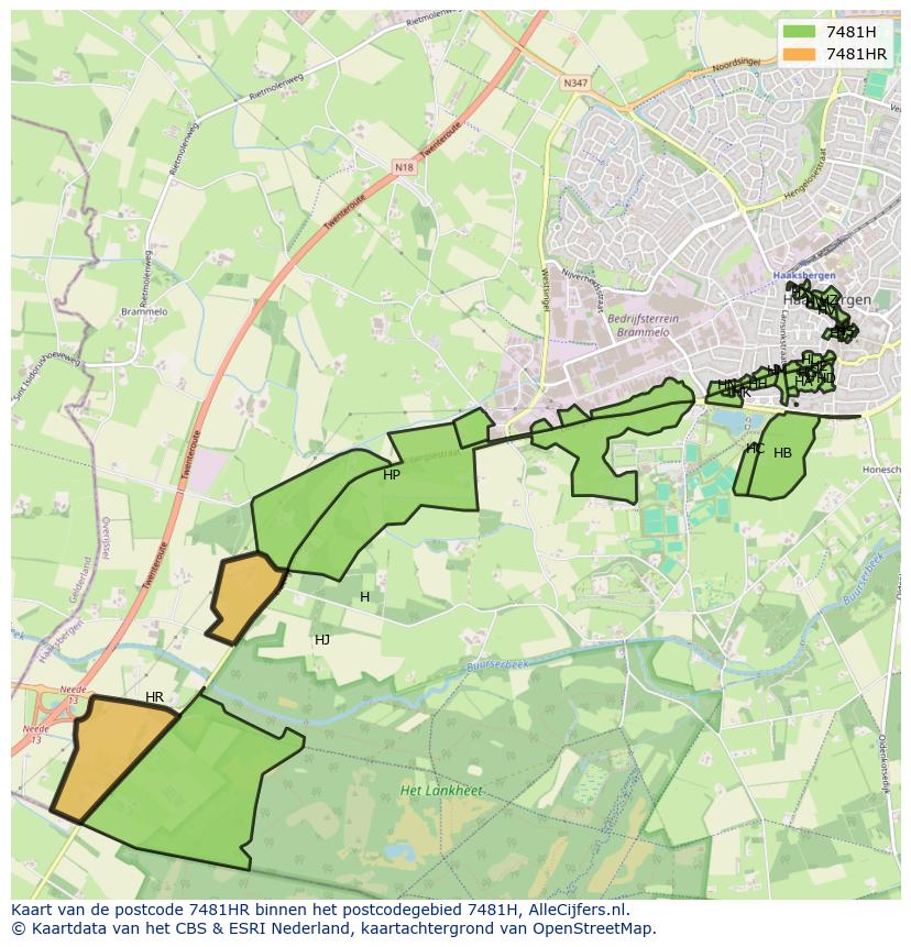 Afbeelding van het postcodegebied 7481 HR op de kaart.