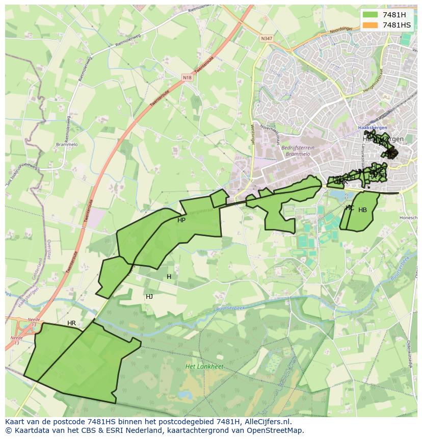 Afbeelding van het postcodegebied 7481 HS op de kaart.