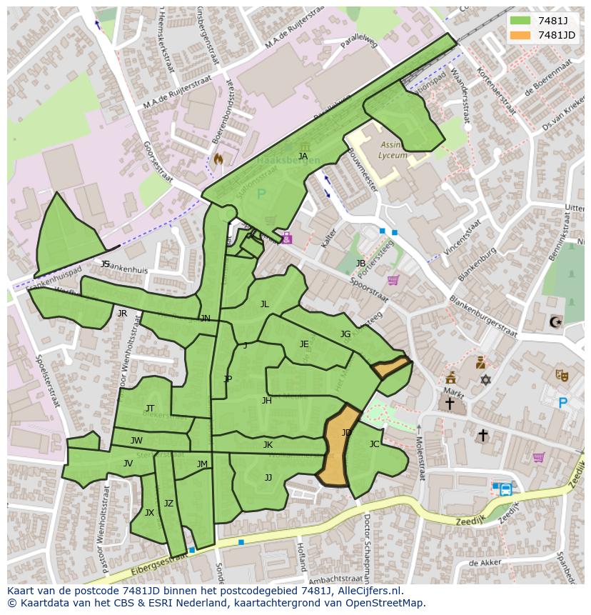 Afbeelding van het postcodegebied 7481 JD op de kaart.