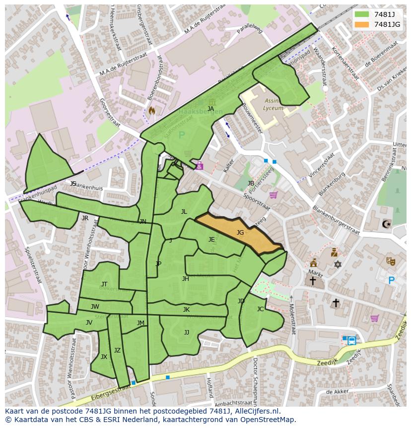 Afbeelding van het postcodegebied 7481 JG op de kaart.