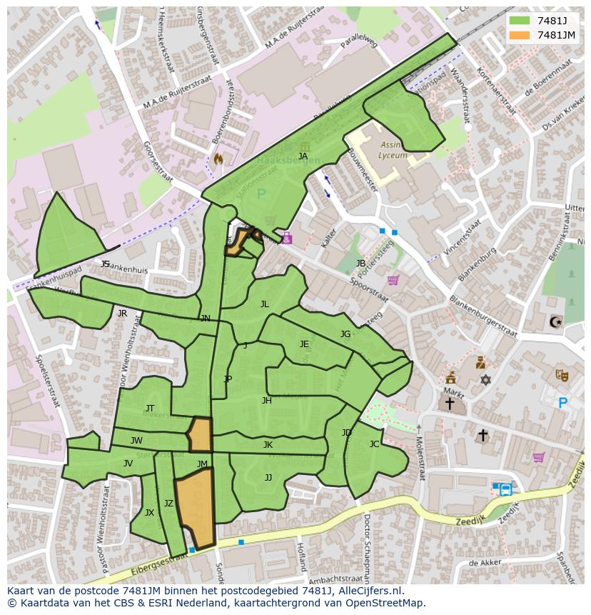 Afbeelding van het postcodegebied 7481 JM op de kaart.