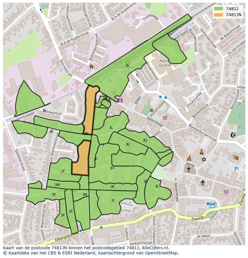 Afbeelding van het postcodegebied 7481 JN op de kaart.
