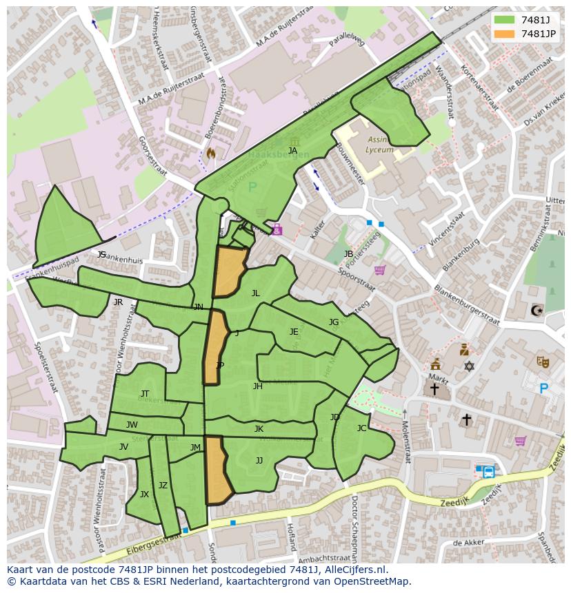 Afbeelding van het postcodegebied 7481 JP op de kaart.