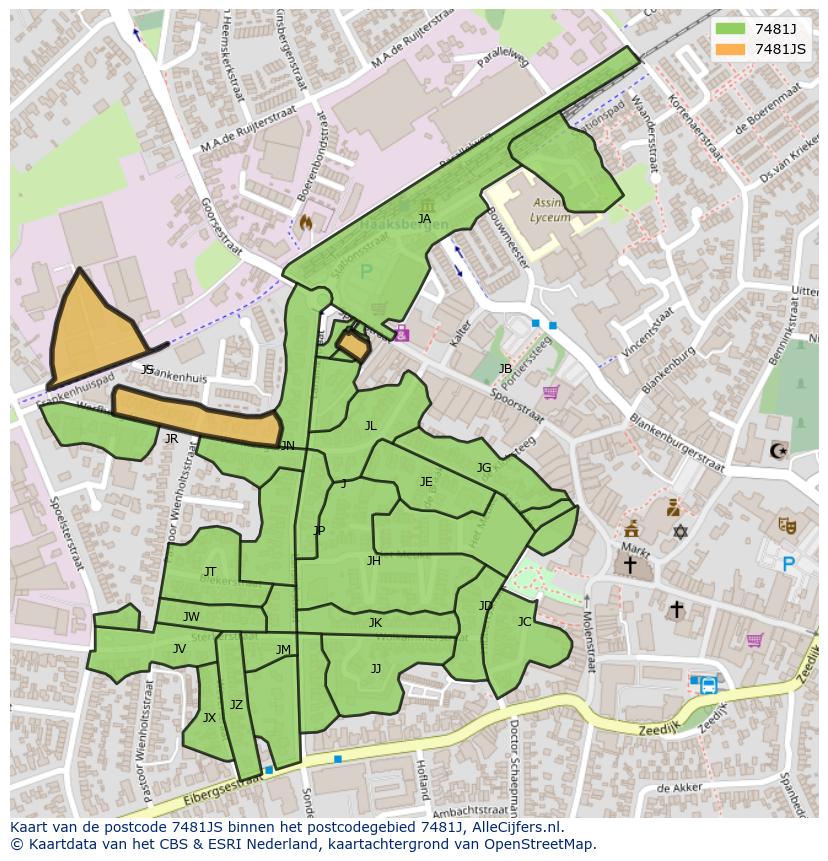 Afbeelding van het postcodegebied 7481 JS op de kaart.