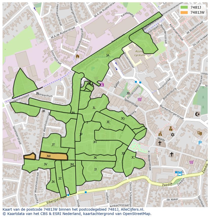 Afbeelding van het postcodegebied 7481 JW op de kaart.