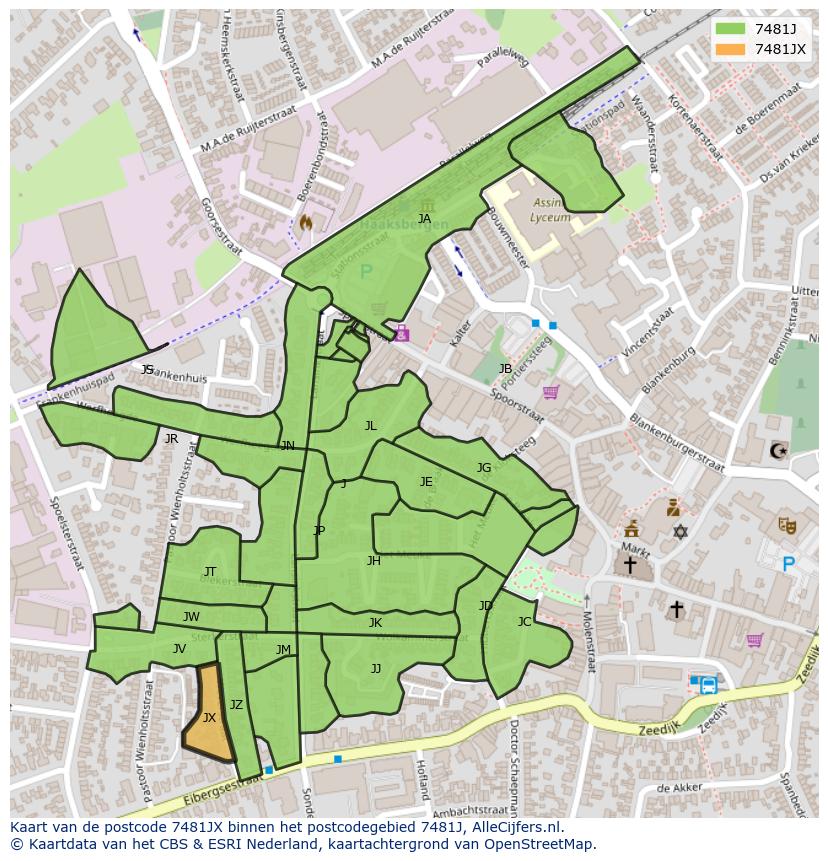 Afbeelding van het postcodegebied 7481 JX op de kaart.