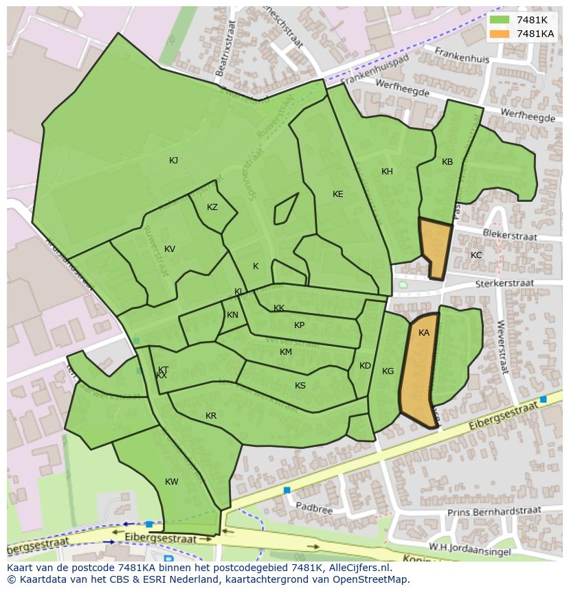 Afbeelding van het postcodegebied 7481 KA op de kaart.