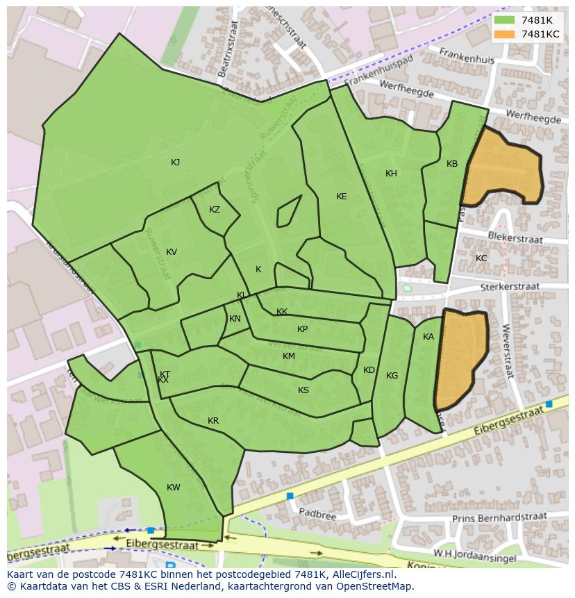 Afbeelding van het postcodegebied 7481 KC op de kaart.