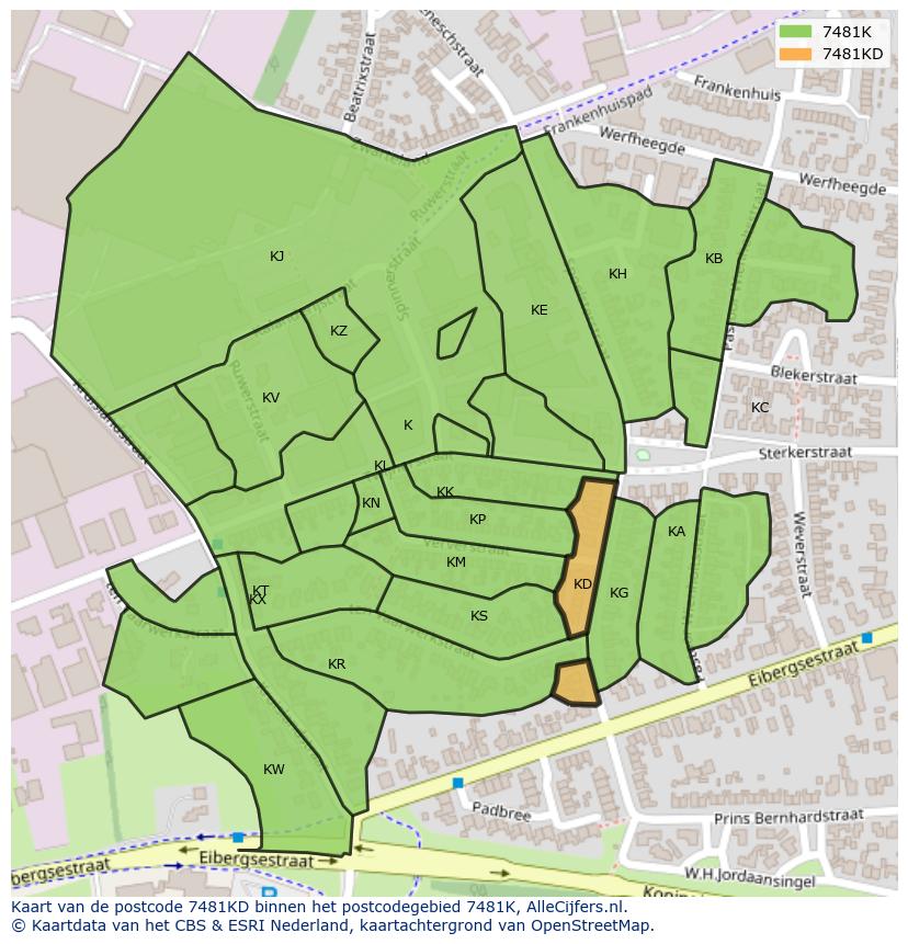 Afbeelding van het postcodegebied 7481 KD op de kaart.